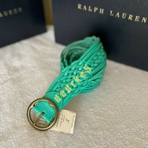 New RALPH LAUREN COLLECTION TURQUOISE BRAIDED LEATHER BELT SIZE M
